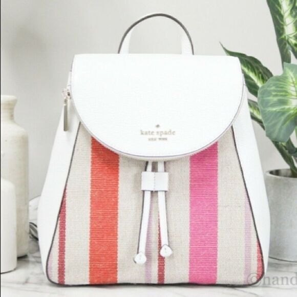 🌸HP🌸 Kate ♠️ Spade Leila Stripe Canvas Med. Flap Backpack! - Picture 4 of 9